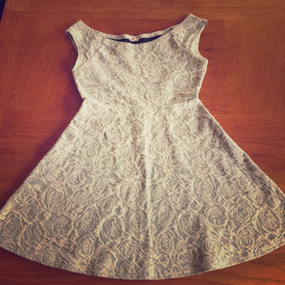 Silver rose print “skater fit” dress